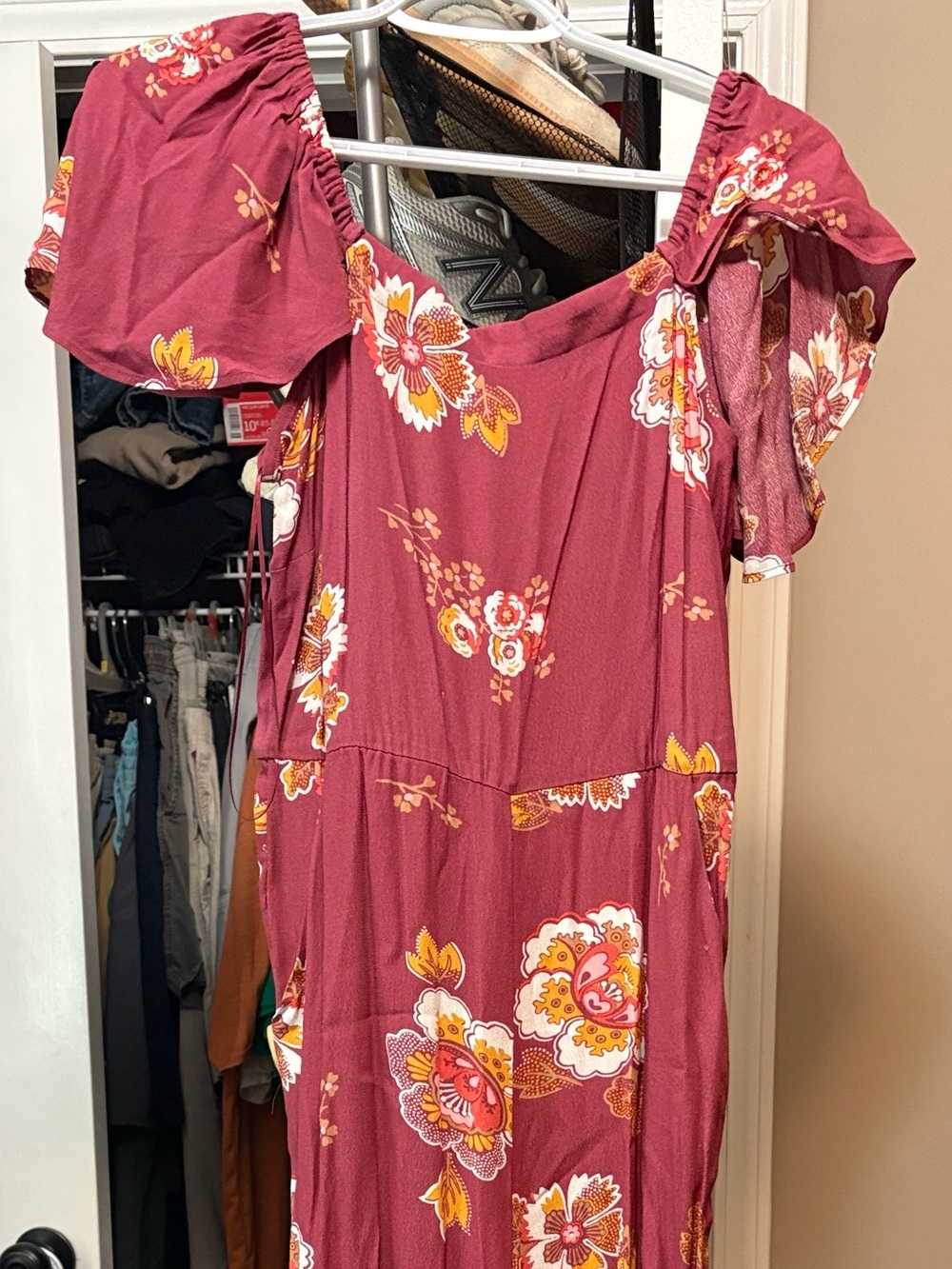 LOFT Burgundy Floral Jumpsuit